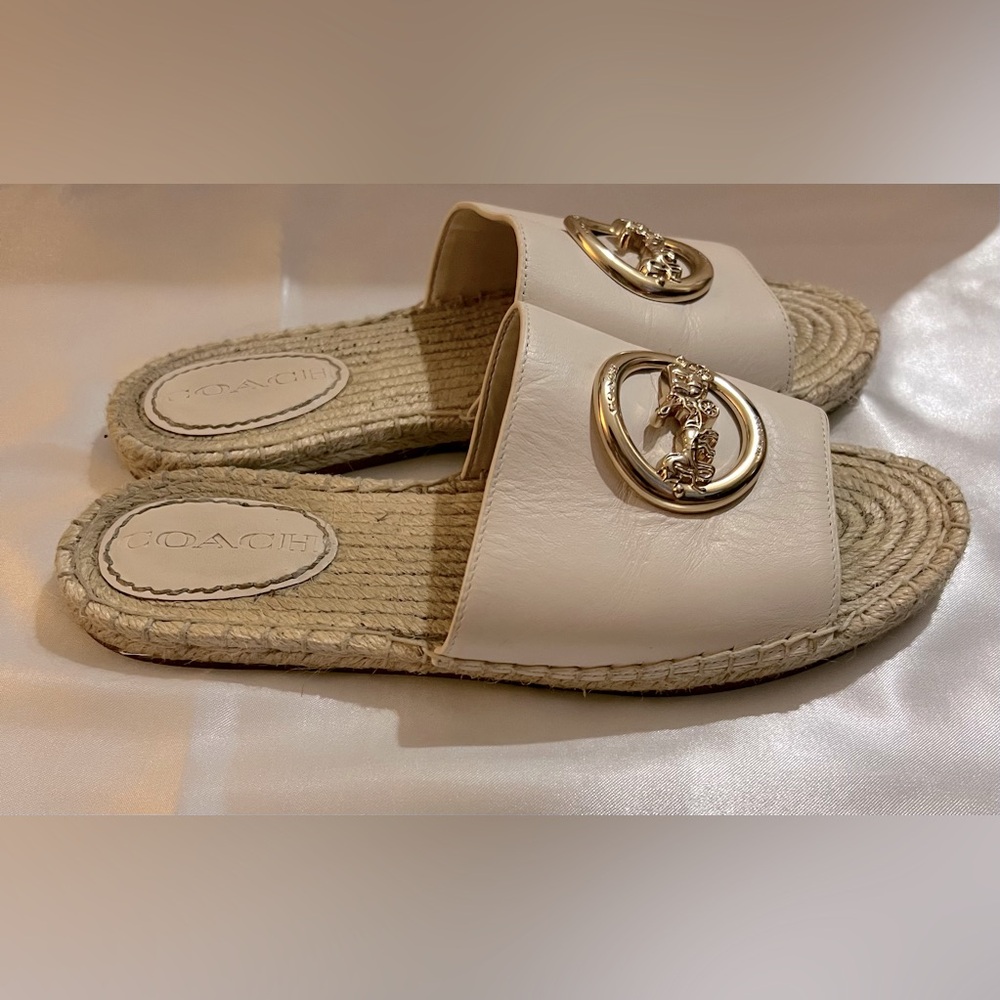 Coach Leather Espadrille Sandal in color Chalk - Picture 2 of 8